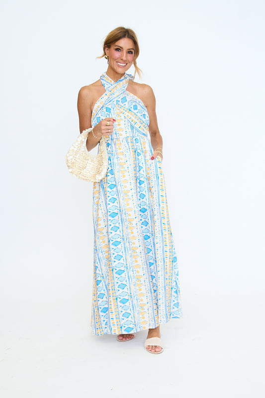Aegean Rhythm Halter Dress