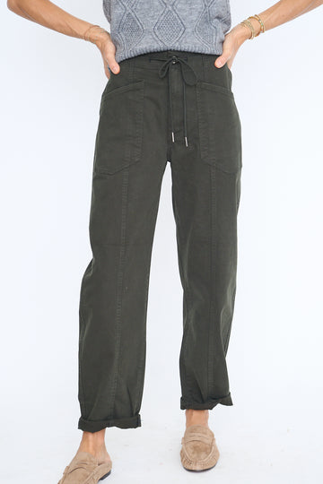 Villa Drawstring Barrel Pants in Fern
