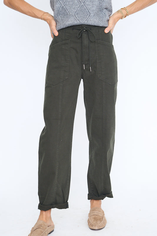 Villa Drawstring Barrel Pants in Fern