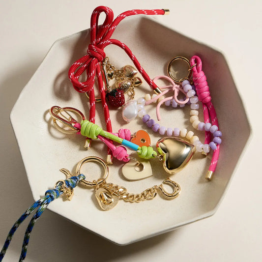 Strawberry Heart Charm Keychain with Bow