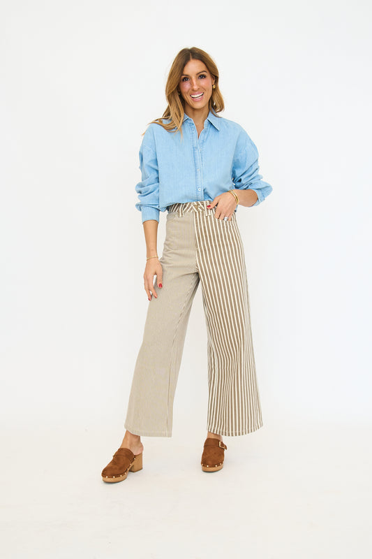 Stripe Fabric Mixed Pants