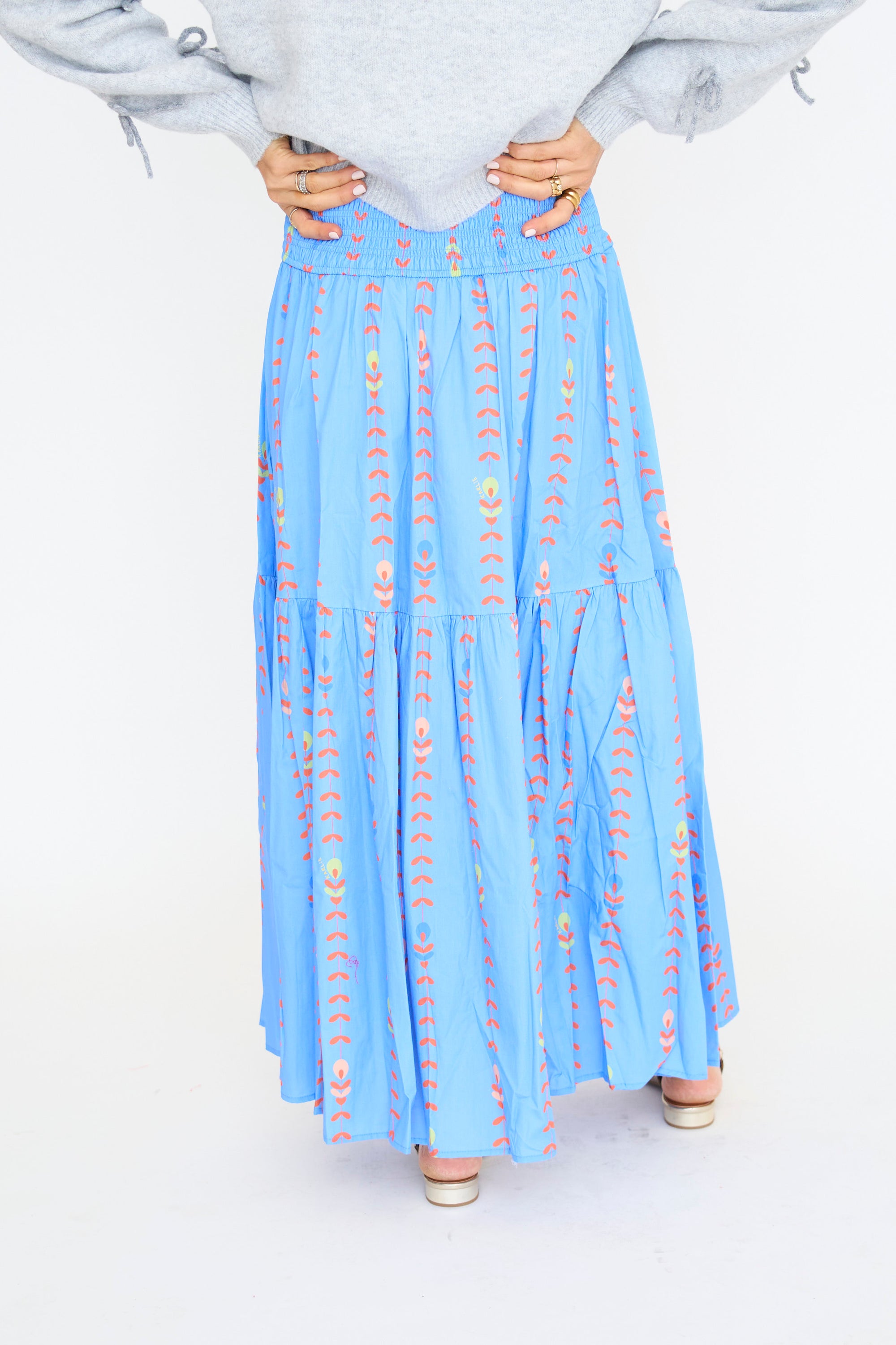 Floral Vine Smock Waist Maxi Skirt