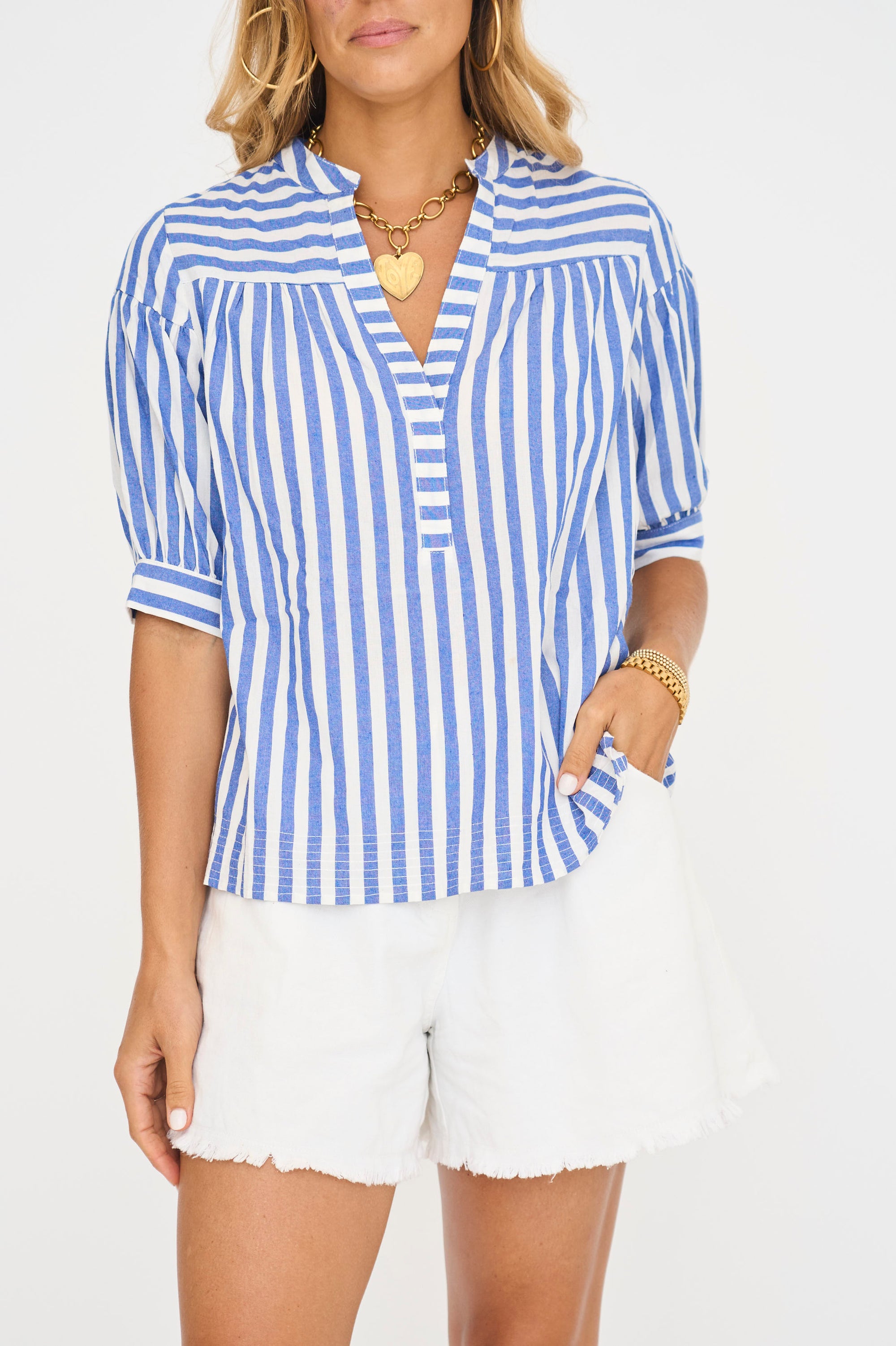 Catana Striped Split Neck Top