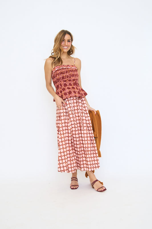 Chainlink Printed Bubble Detail Pleated Top