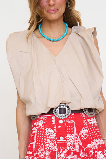 Solid Poplin V-neck Bubble Top