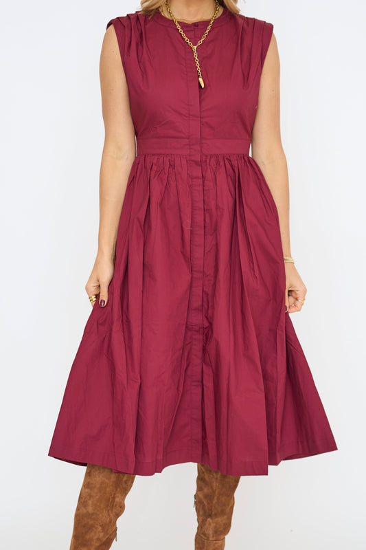 Pleated Shoulder Midi Dress