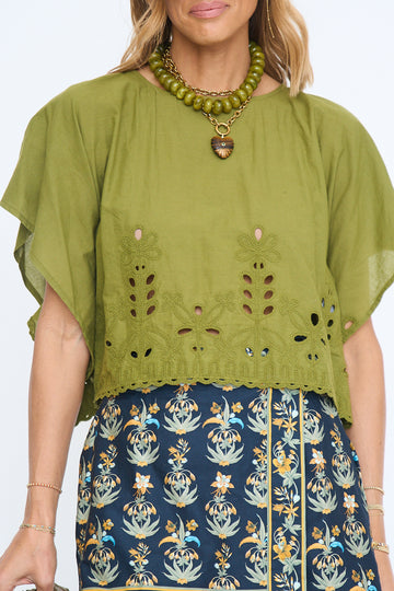 Olive Eyelet Cape Top