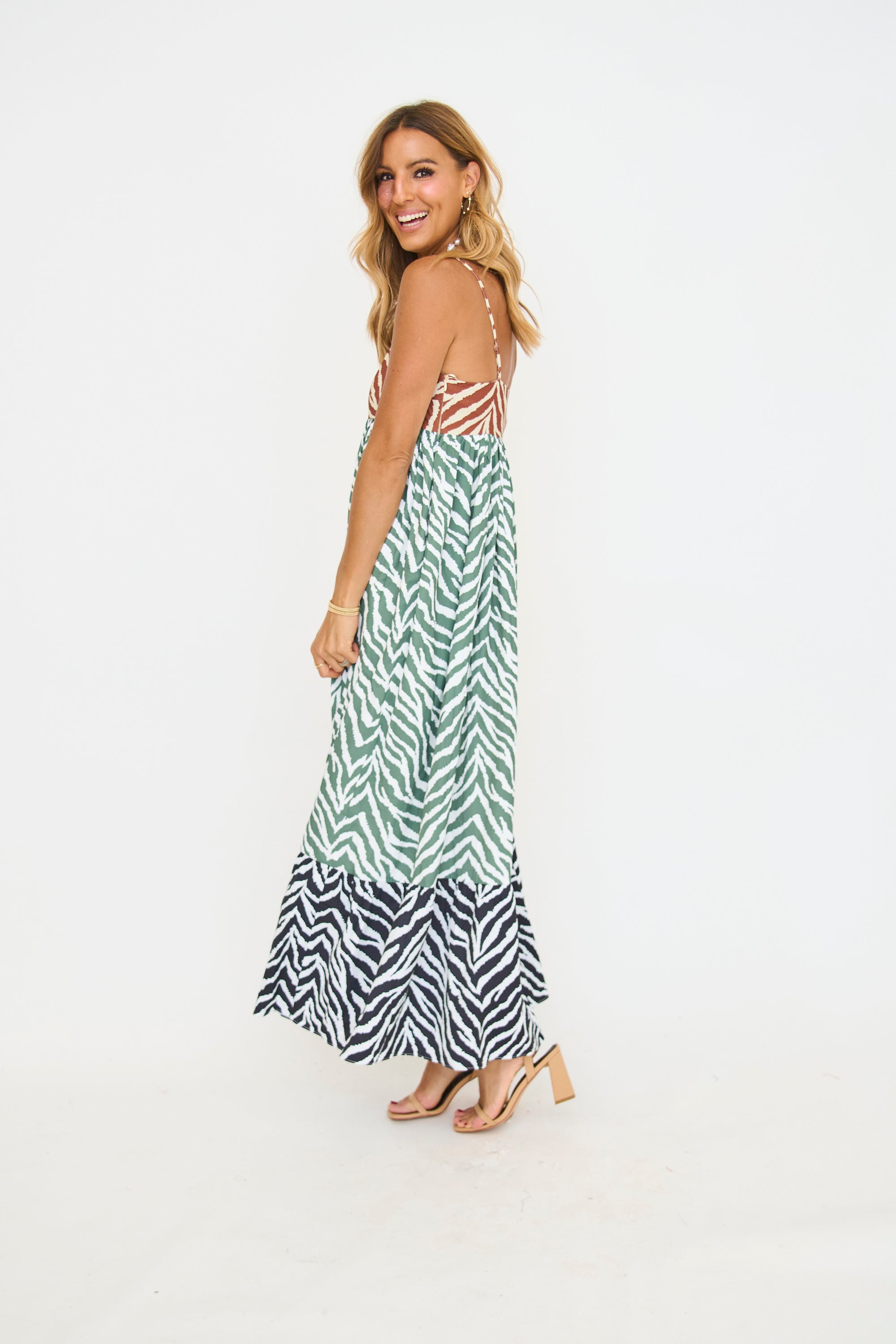 Zebra Print Colorblocked Maxi Dress