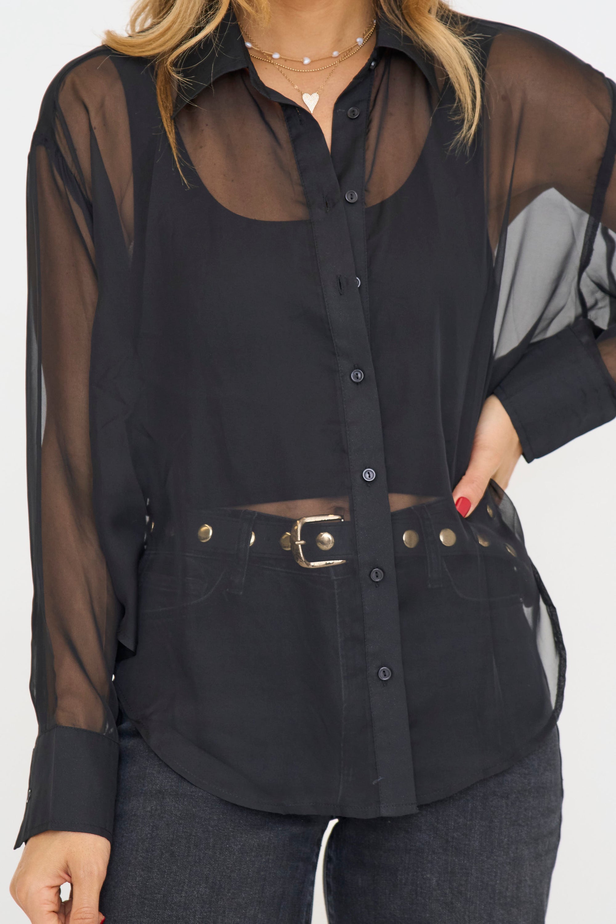 Evie Sheer Button Up Top