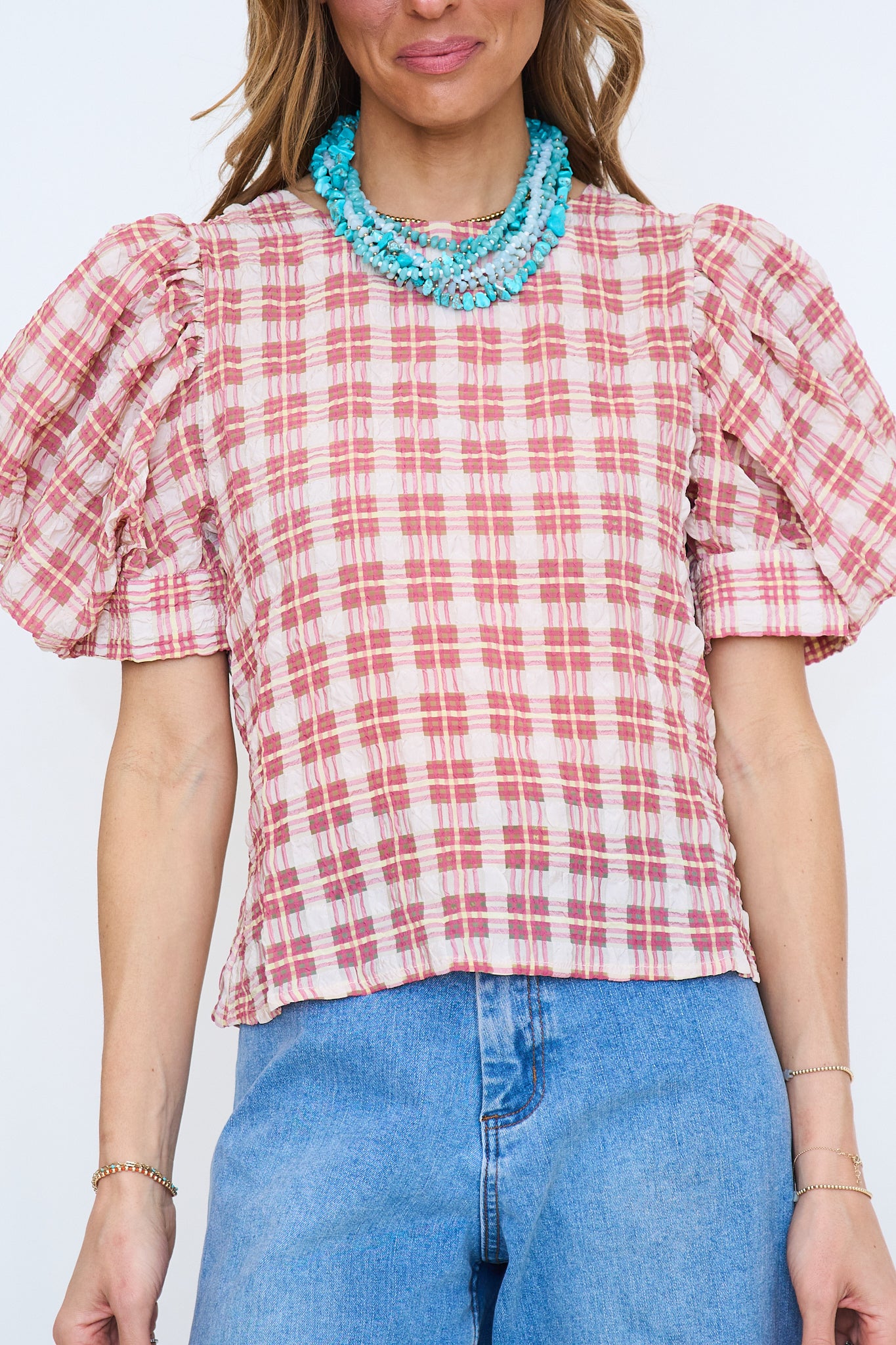 Puff Sleeve Check Pattern Top – Lady Hart