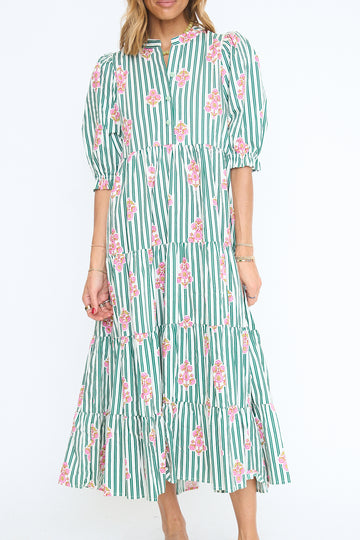 Kiki Stripe Floral Tier Maxi Dress