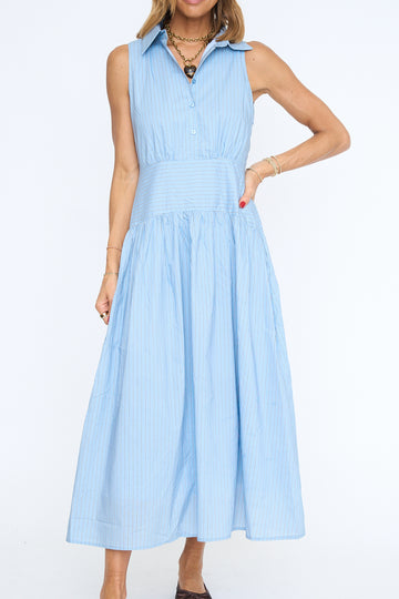 Striped Curved Yoke Midi Dress
