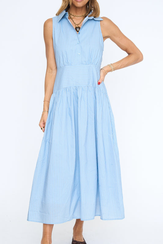 Striped Curved Yoke Midi Dress