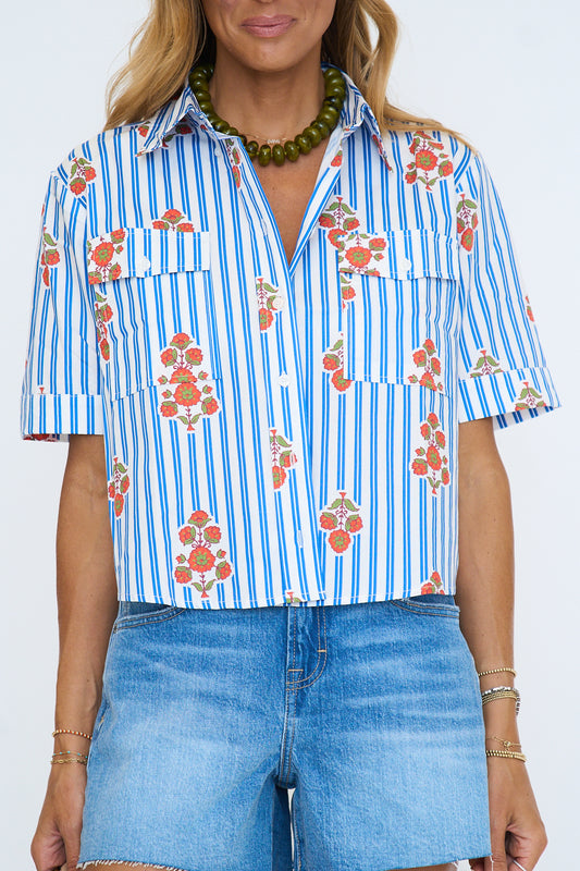 Stripe Floral Pocket Camp Top