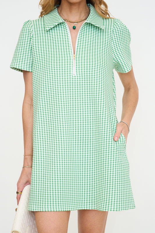 Gingham Zip Up Mini Dress