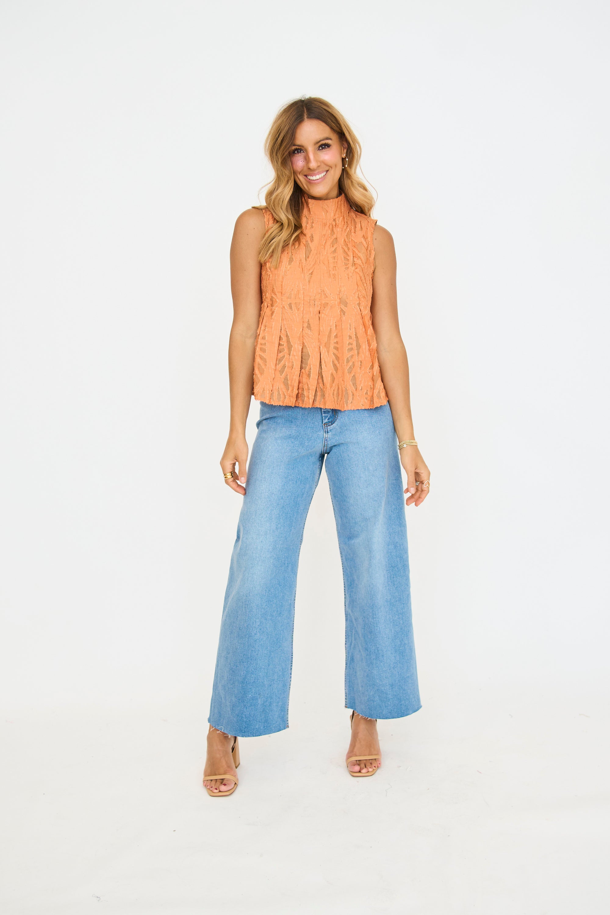 Burnout Pleated Sleeveless Top