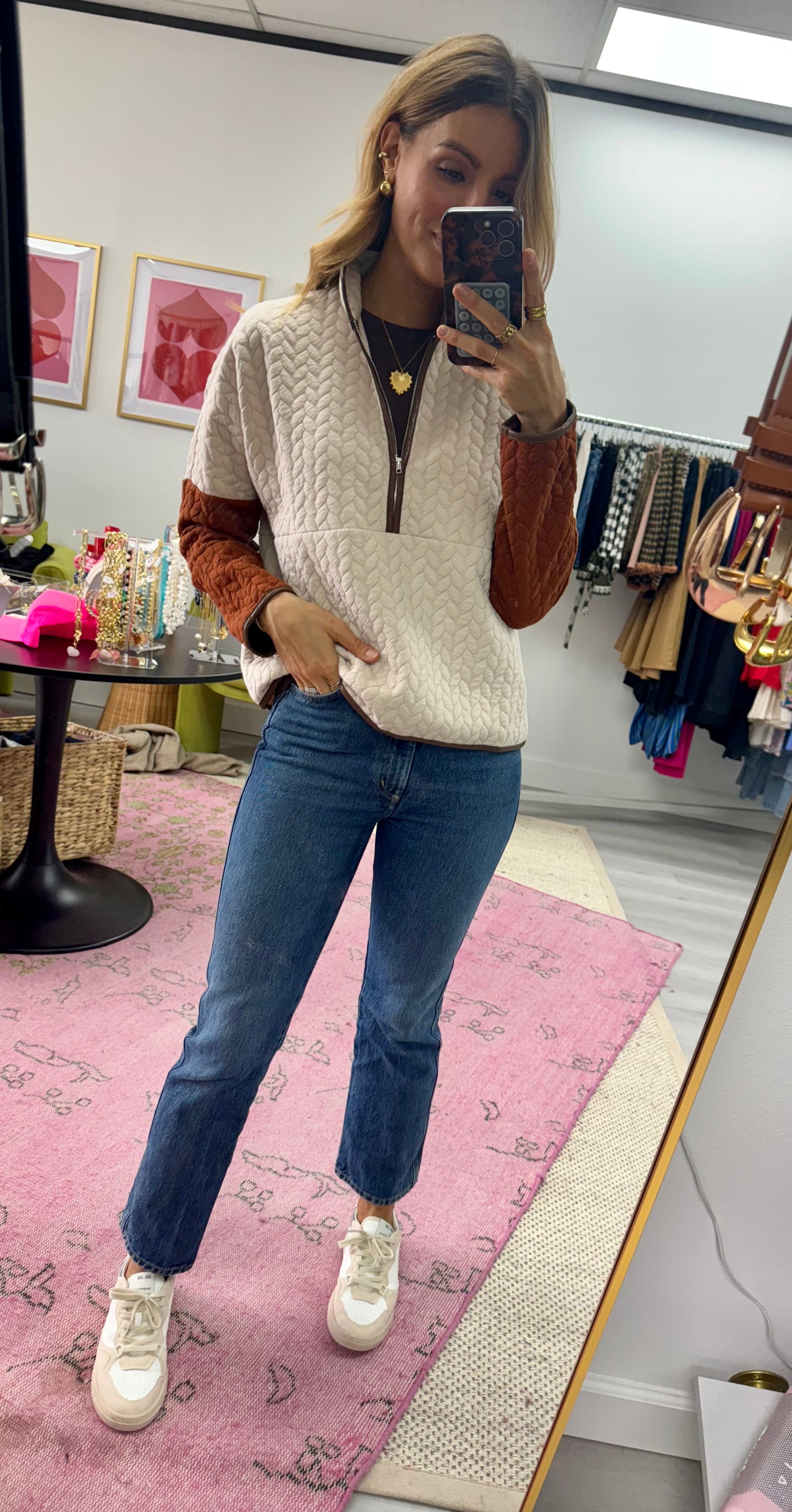 Fall Quilted Quarter Zip Sweater