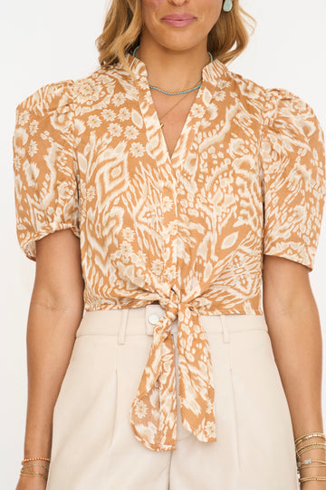 Acorn Print Tie Front Top