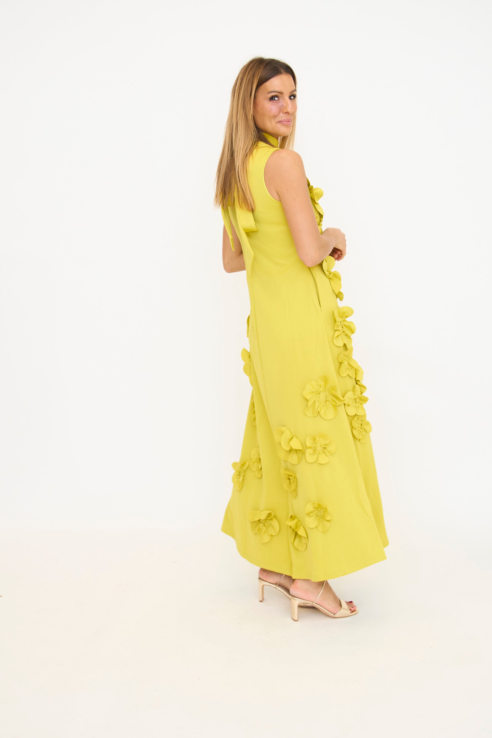 Chartreuse Floral Applique Maxi