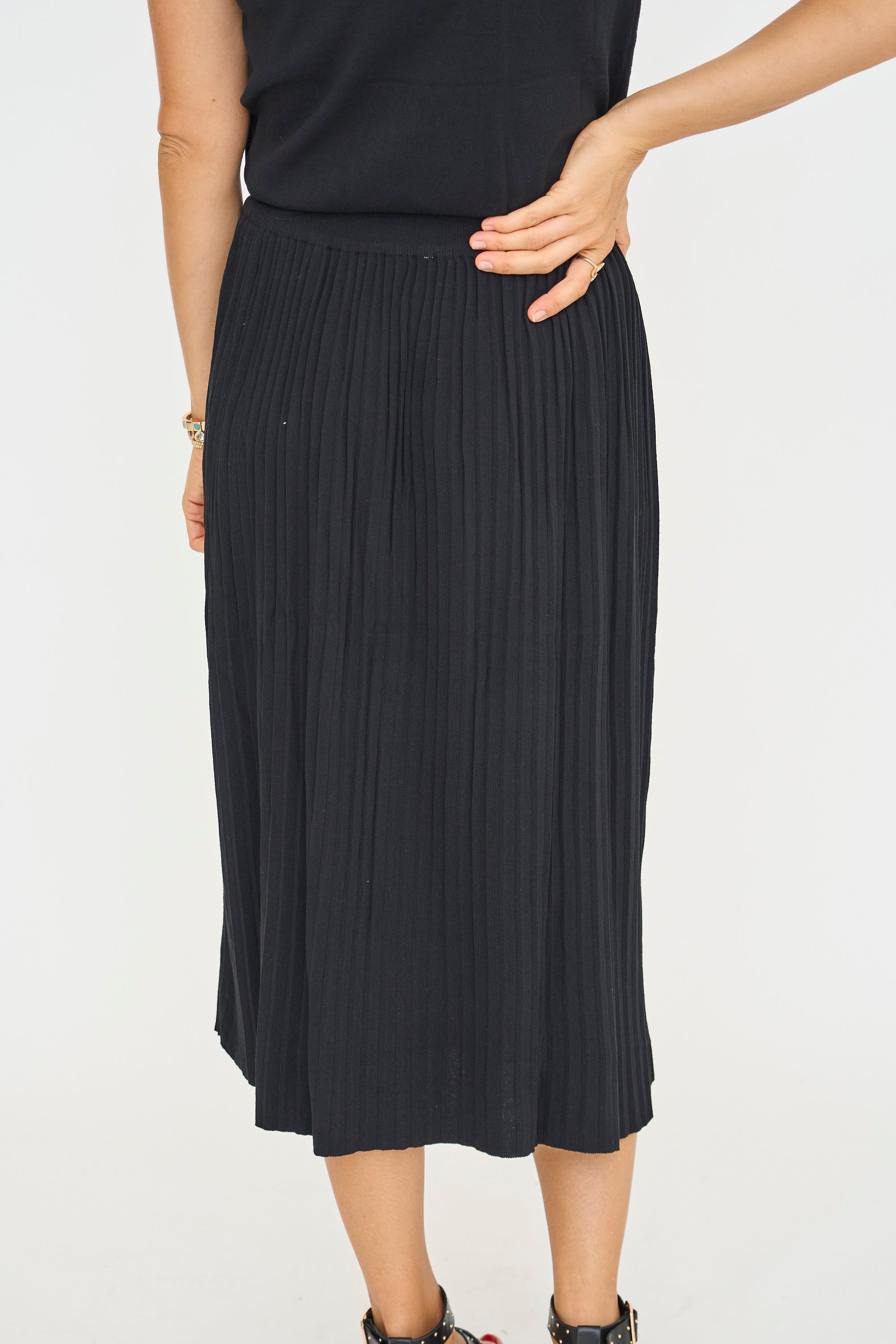 Pleated Knit Midi Skirt