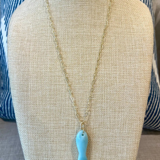 Gemstone Fish Pendant On Paperclip Chain