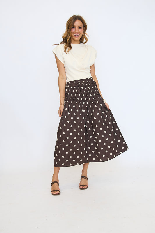 Brown Polka Dot Midi Skirt