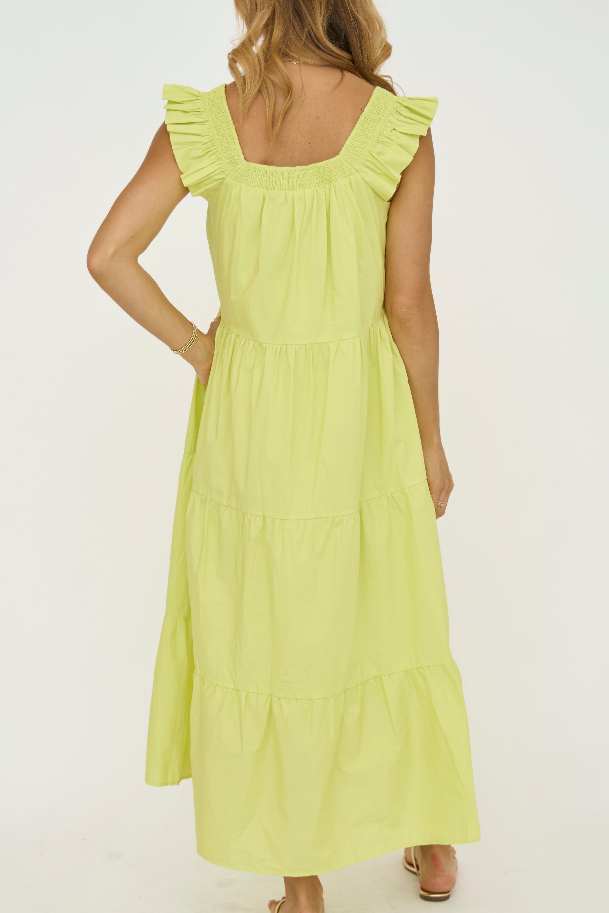 Ruffle Detail Midi Dress in Lime