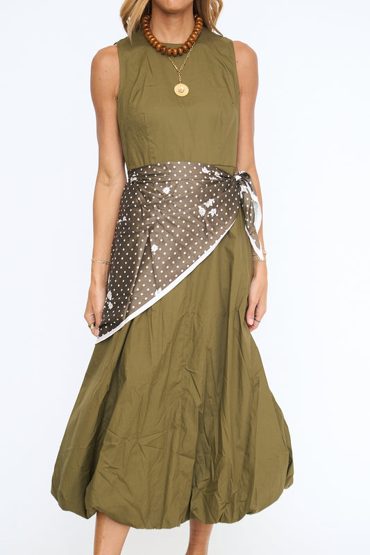 Scarf Waist Bubble Hem Dress