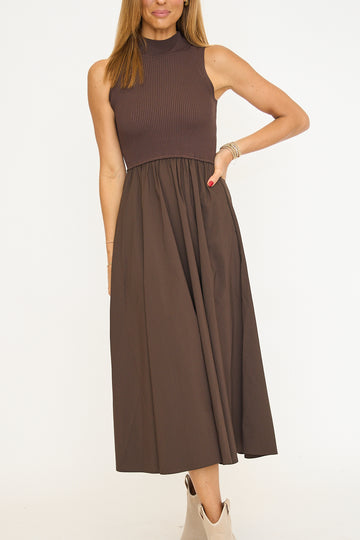 Cocoa Mixed Media Midi Dress