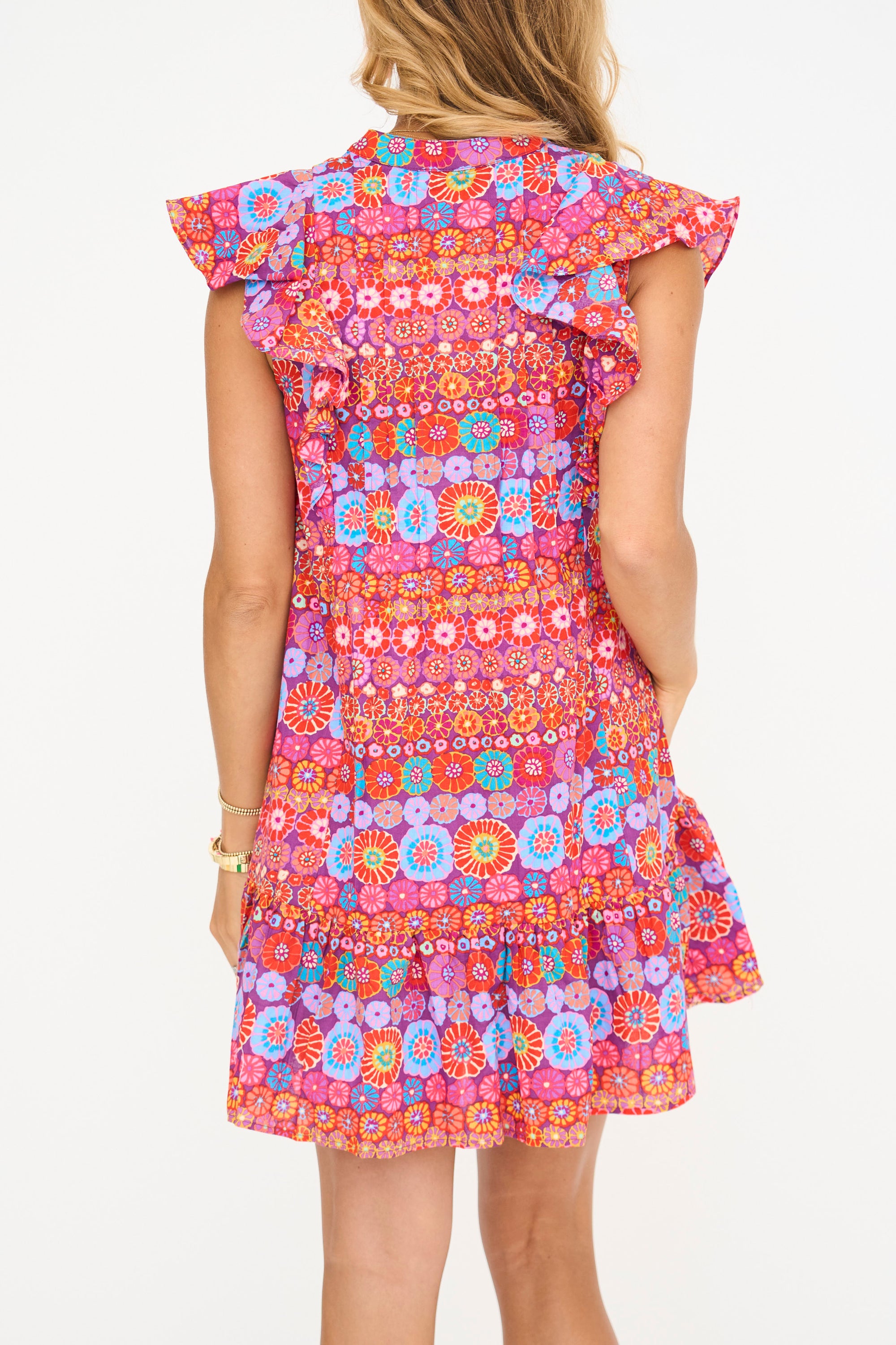 Amberlyn Floral Print Pintuck Mini Dress