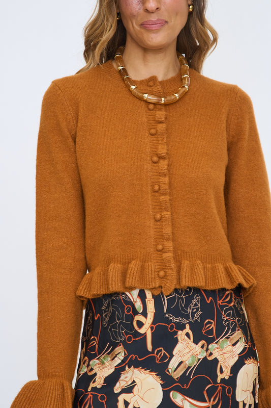 Ruffle Cropped Cardigan - Burnt Orange