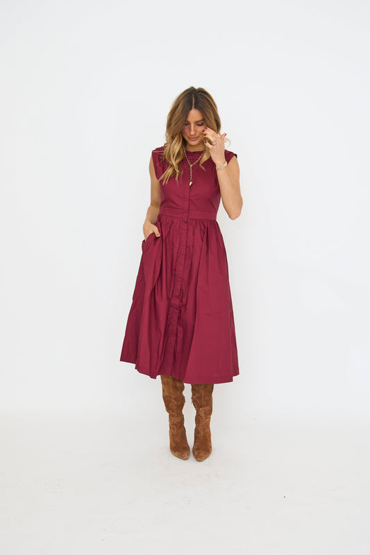 Pleated Shoulder Midi Dress