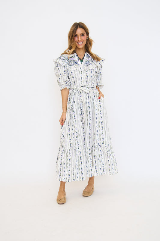French Floral Peter Pan Collar Maxi Dress