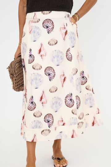 Seashell Print Midi Skirt