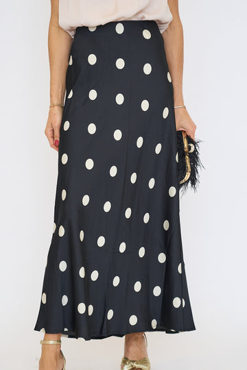 Satin Polka Dot Midi Skirt