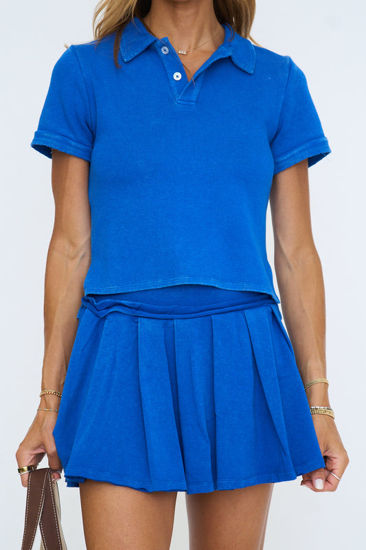 Polo Shirt Set with Pleated Flare Skort