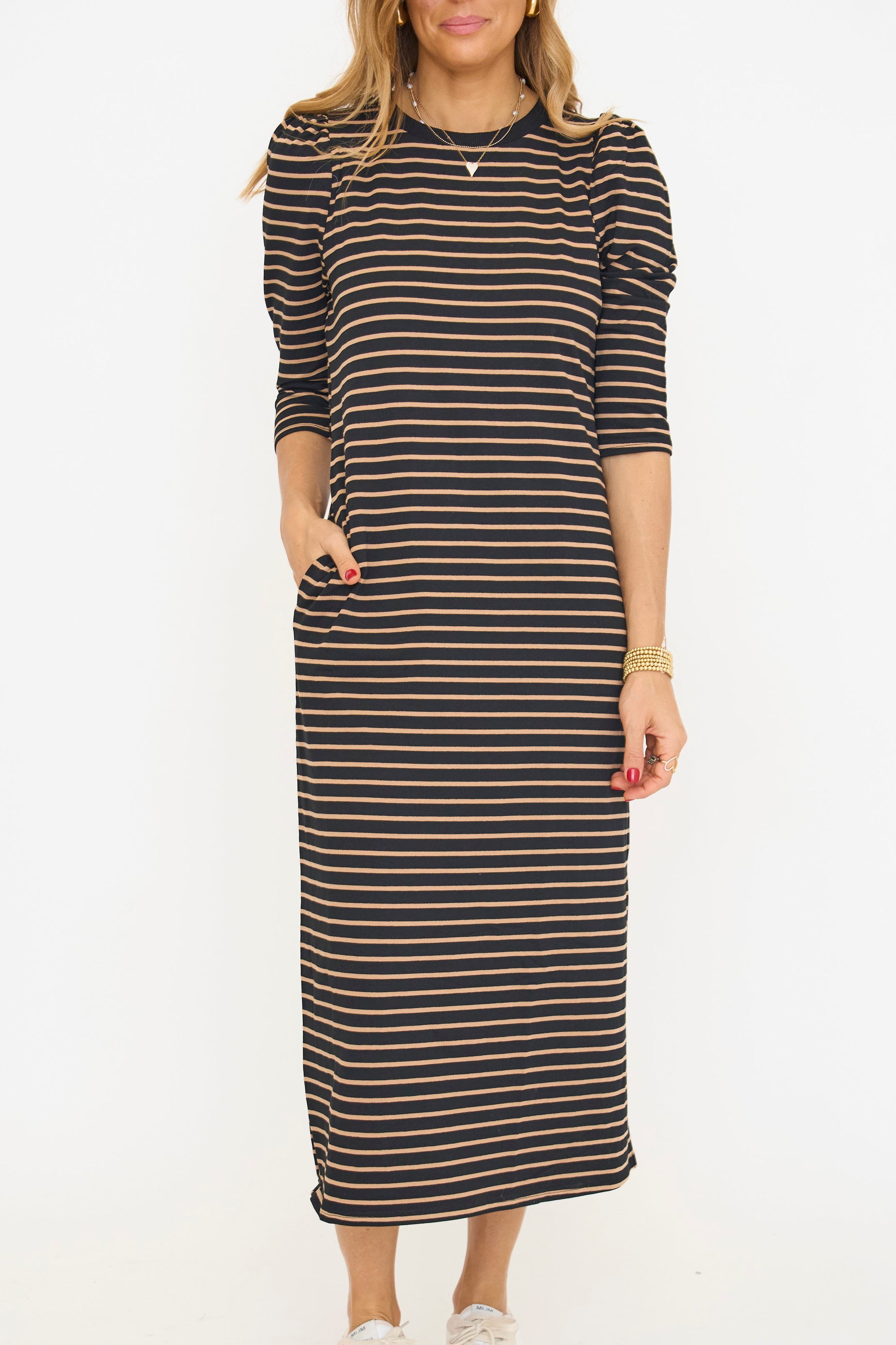 Stripe Jersey Knit Midi Dress