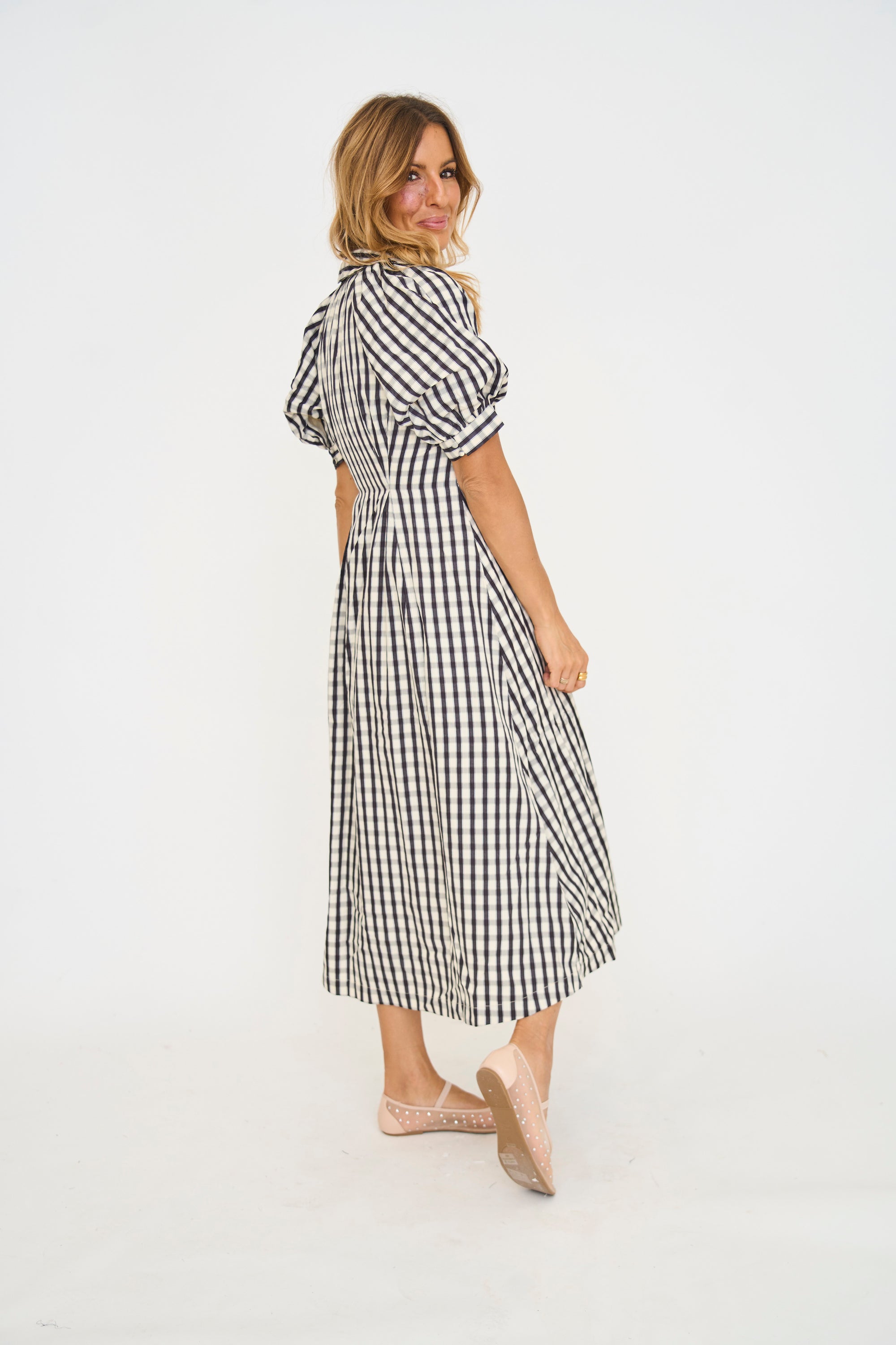 Gingham Check Midi Dress