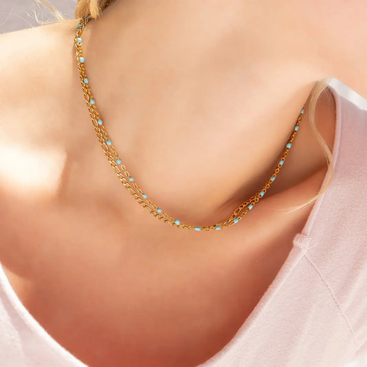 Turquoise Enamel Chain Necklace