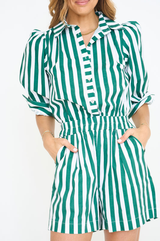 Bold Stripe Button Front Romper