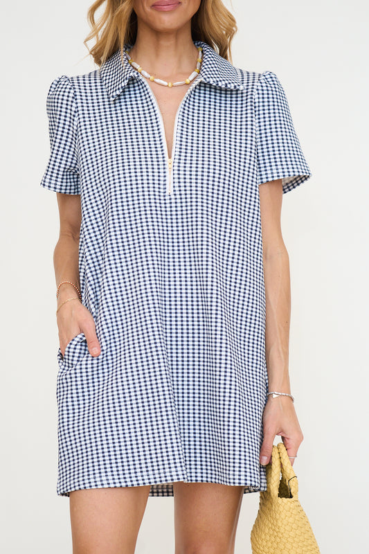 Gingham Zip Up Mini Dress