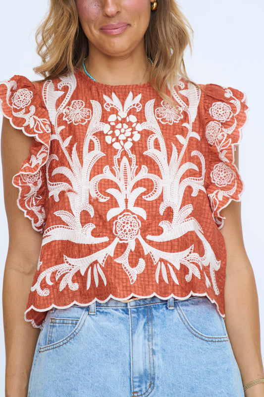 Flutter Sleeve Textured Top