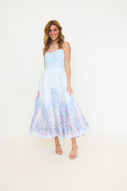 Romantic Botanical Corset Inspired Maxi Slip Dress