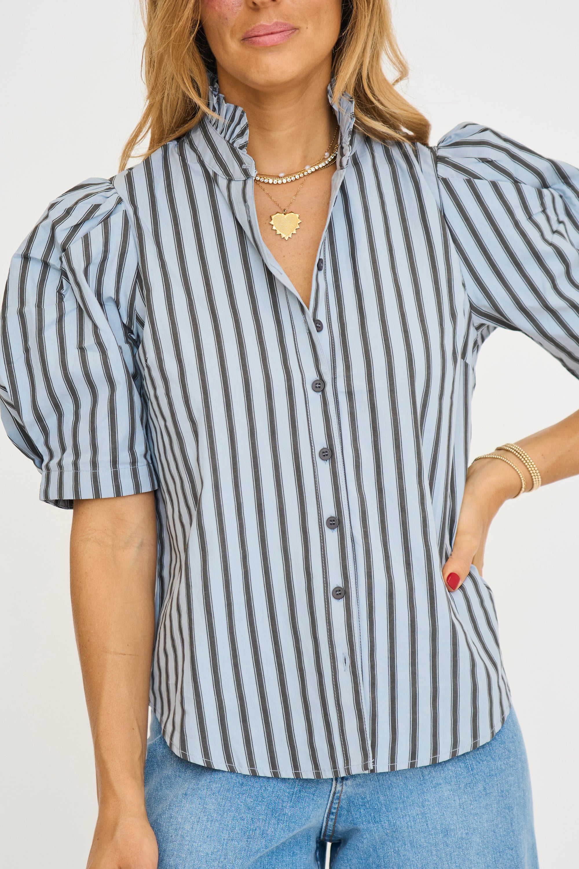 Dusty Stripe Puff Sleeve Blouse