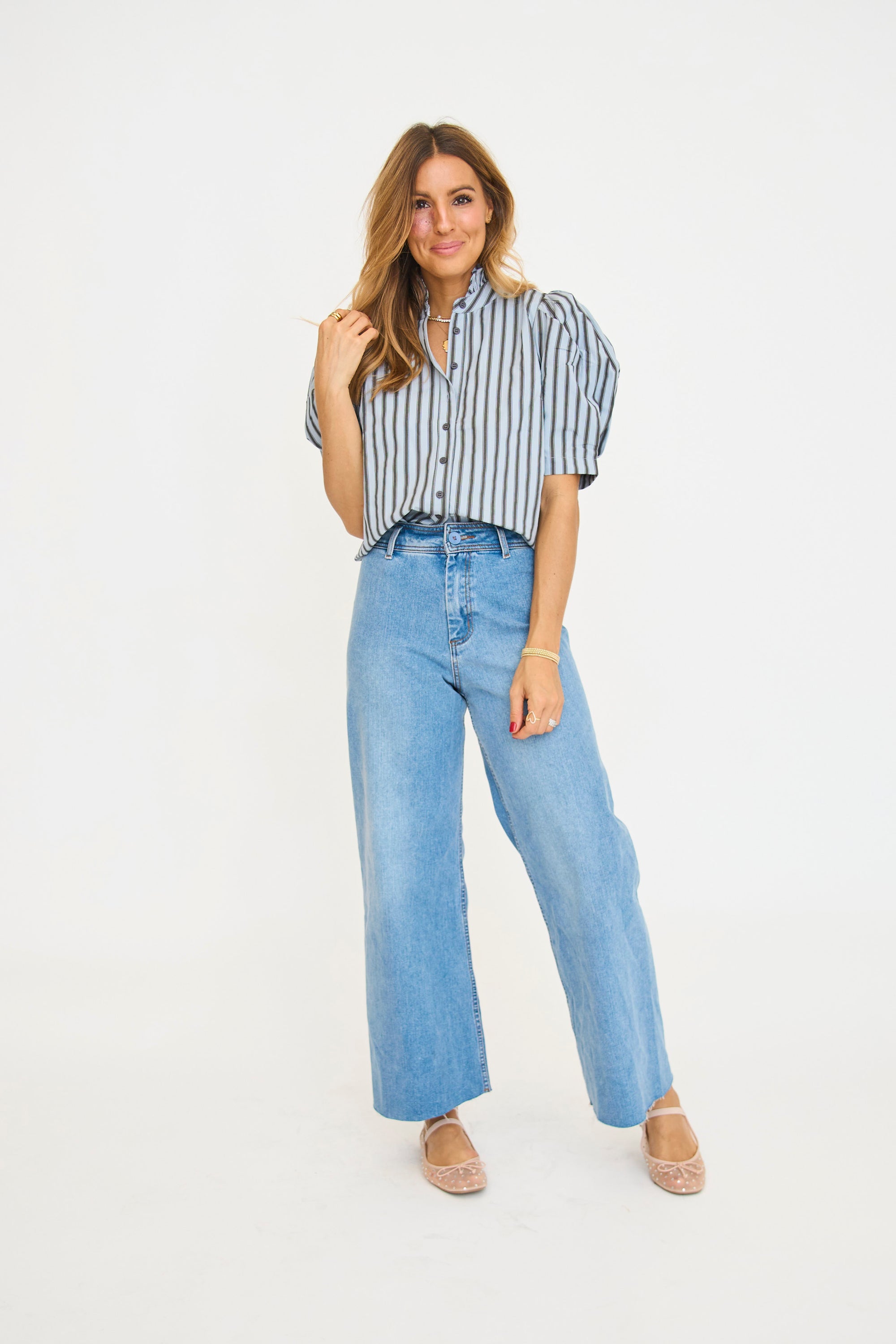 Dusty Stripe Puff Sleeve Blouse