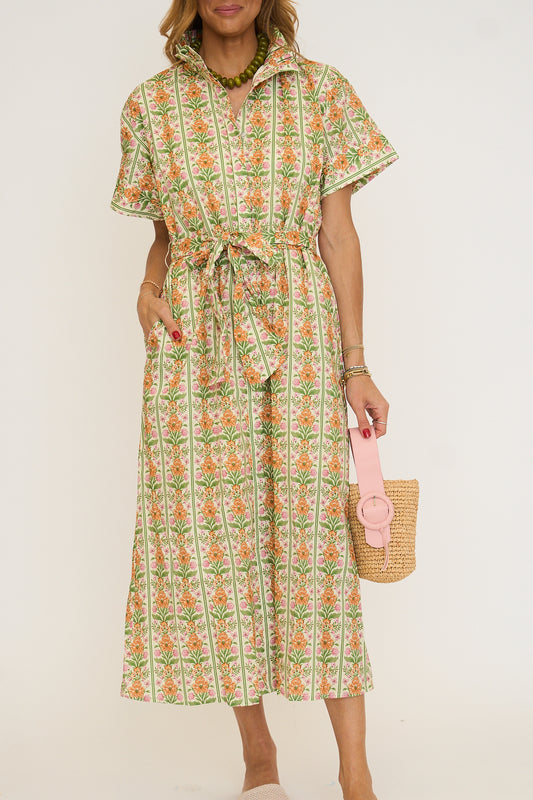 Floral Stand Collar Midi Dress