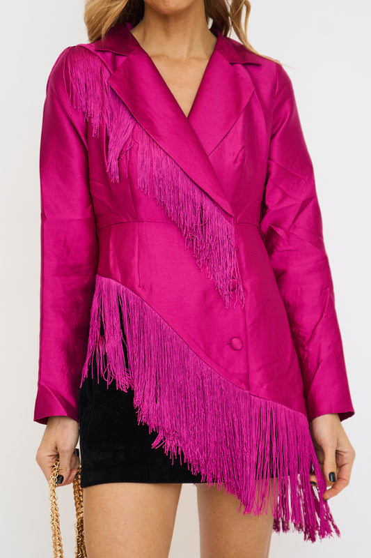 Lettie Satin Fringe Blazer Jacket