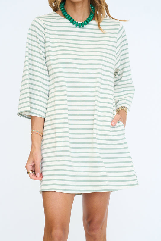 Striped Round Neck Half-Sleeve Mini Dress