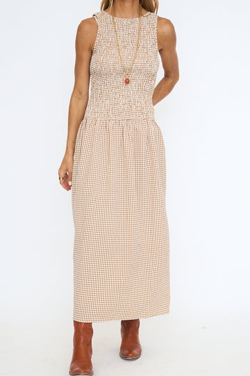 Mini Gingham Drop Waist Maxi Dress