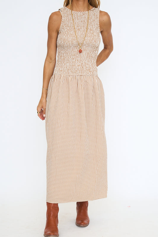 Mini Gingham Drop Waist Maxi Dress